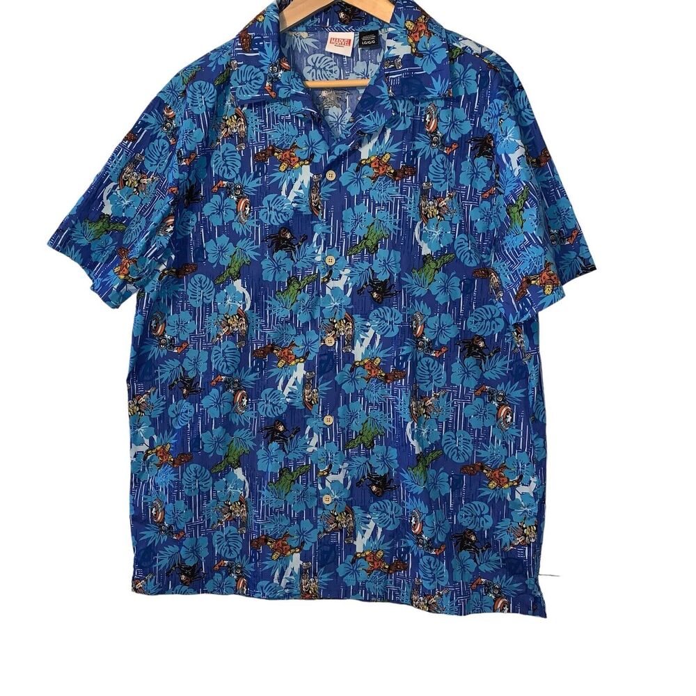 Marvel Avengers Hawaiian Camp Collared Shirt L